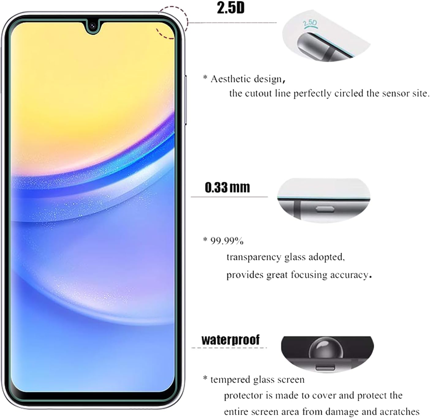 AOKUMA Screen Protector for Samsung Galaxy A15 4G / 5G Tempered Glass, Pack of 2 image 3