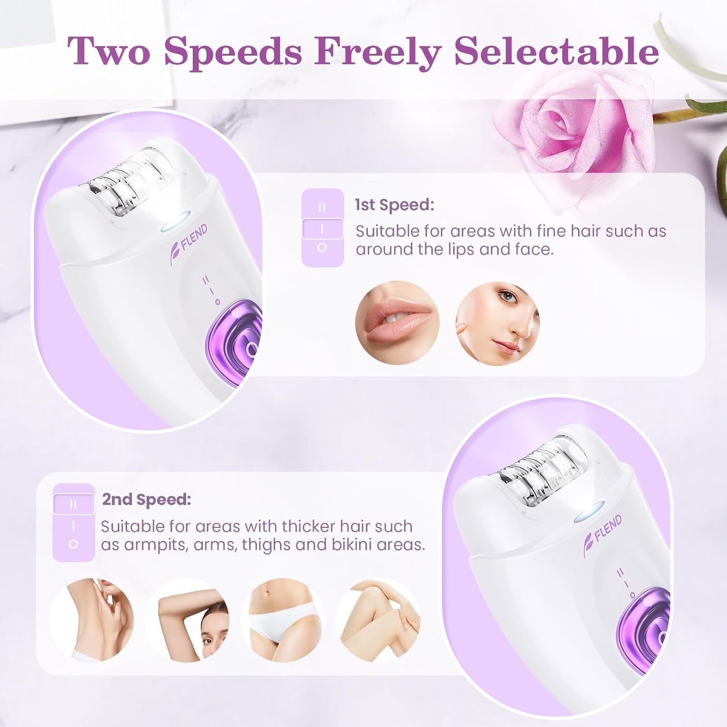 Flend 2-in-1 Cordless Facial Epilator & Shaver – 32 Tweezers, LED Light, USB image 1