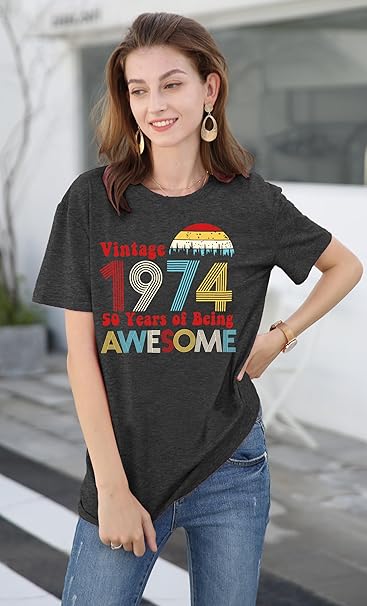 SUWATOIN 50th Birthday T Shirt Women Vintage 1974 T Shirt image 1