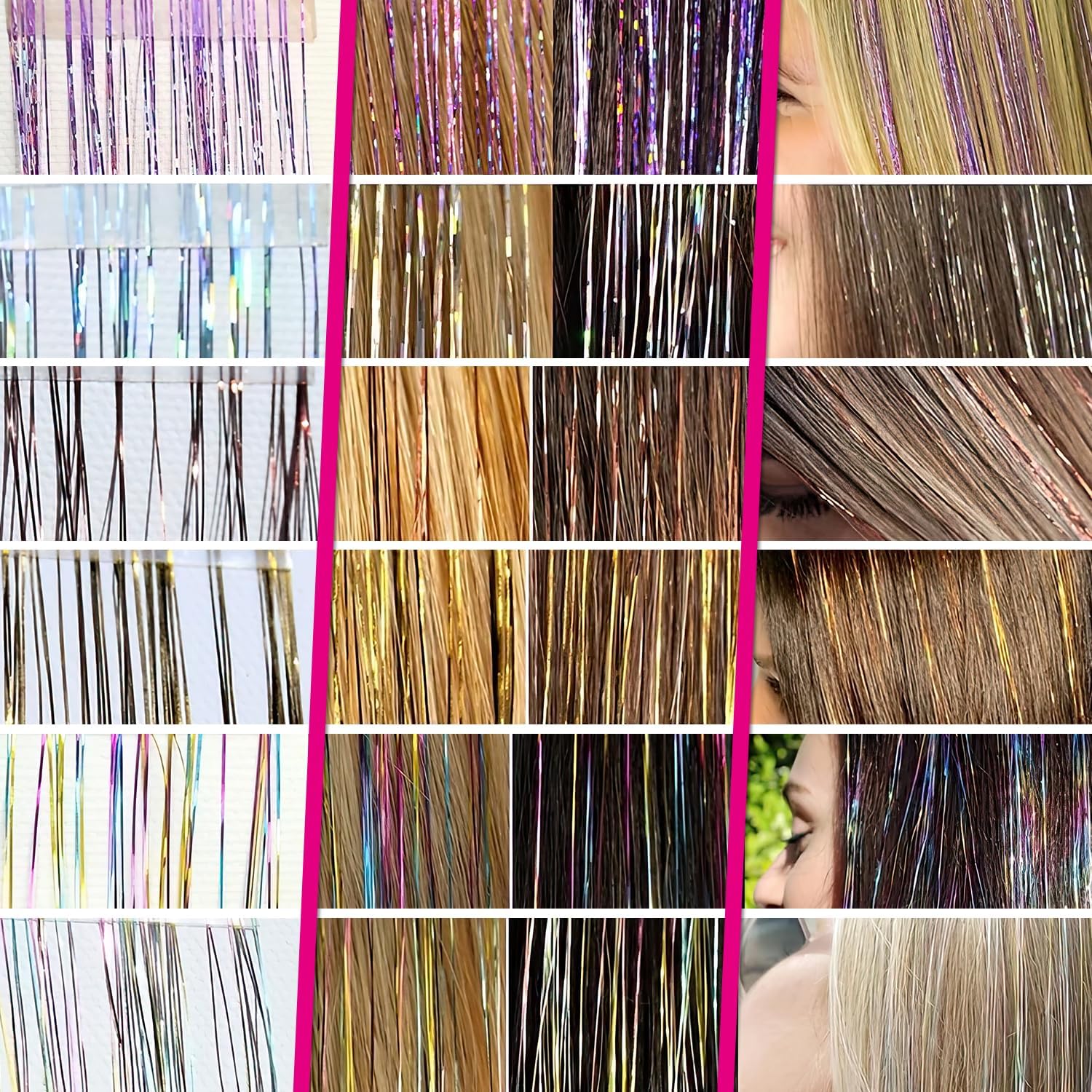 LANCAINI Clip-in Hair Tinsel Extensions Pack of 12 clips 20 Inch, image 0