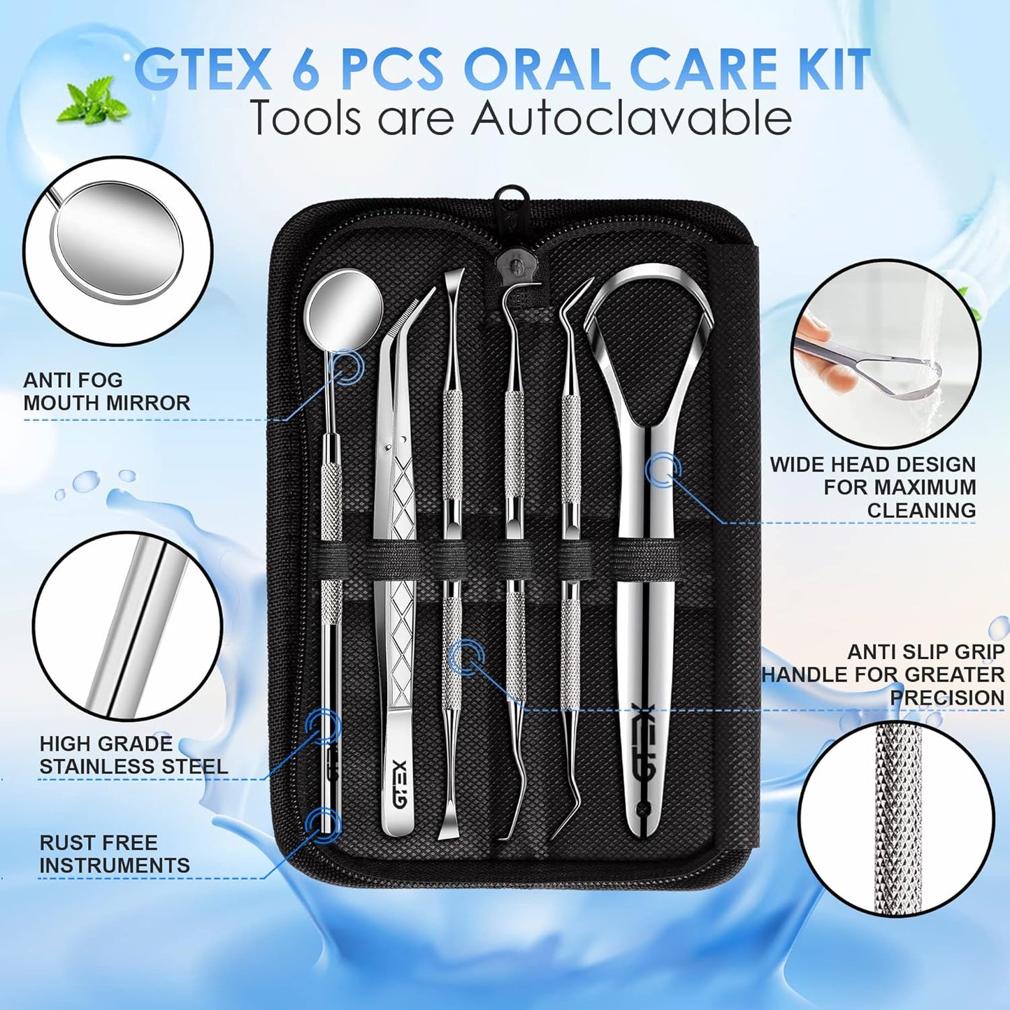 GTEX 6-Piece Professional Dental Plaque Remover Kit for Home Teeth Cleaning image 4