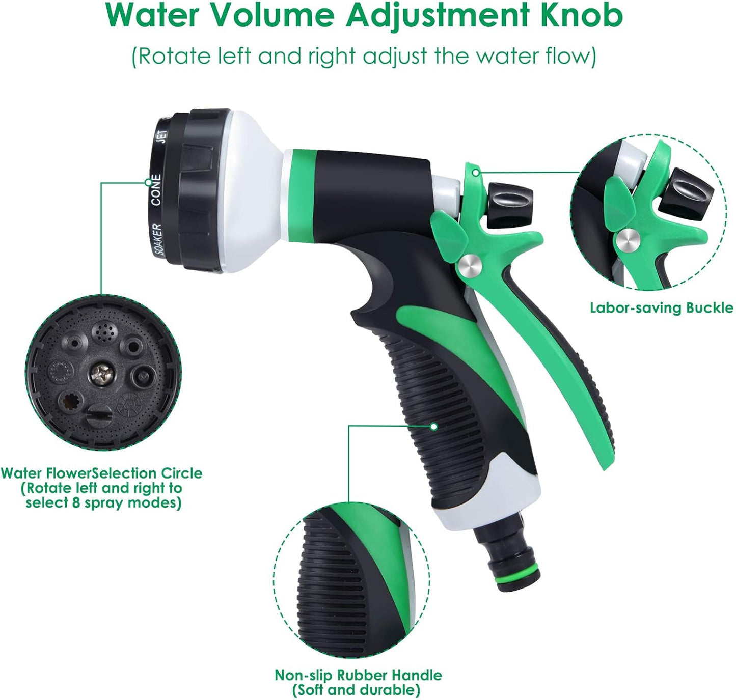 GoldOars Pack of 2 Garden Hand Shower Garden Hose Nozzle 8 Adjustable Pressure image 6