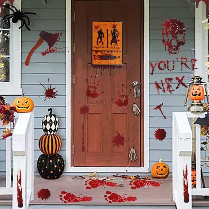 Halloween Decoration Horrible Bloody Handprint Stickers Halloween Window Wall image 2