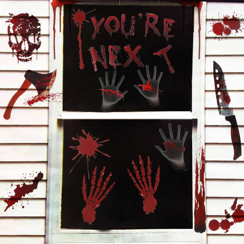 Halloween Decoration Horrible Bloody Handprint Stickers Halloween Window Wall image 3