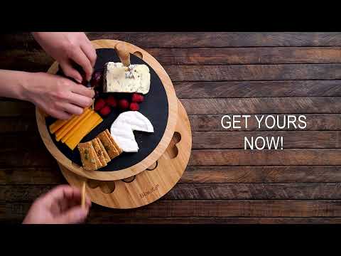 Round Bamboo Cheese Board With Knife Set and Removable Slate - 12 Inch image 1