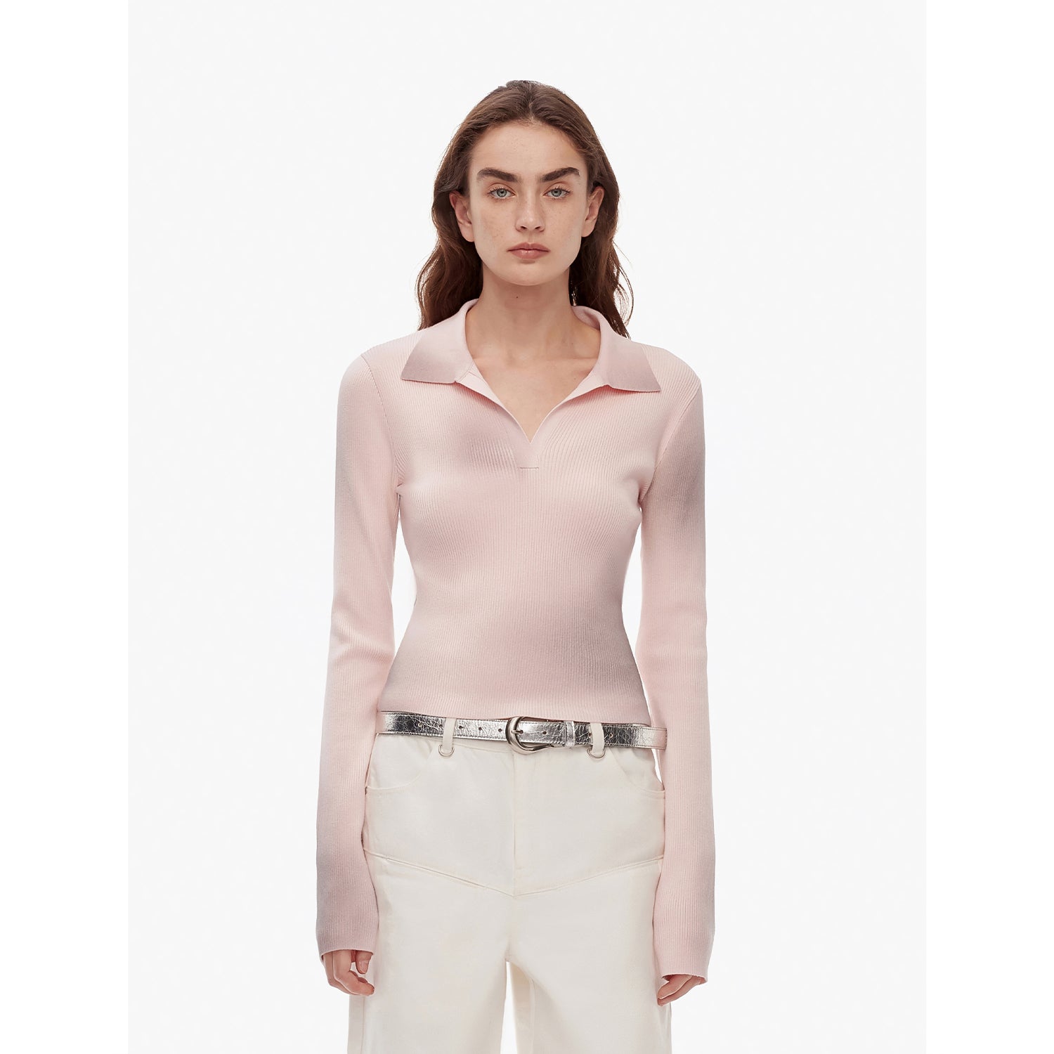 "Artistic Abstract" Sfumato Distressed Printed Merino Wool Waisted Polo Collar image 11