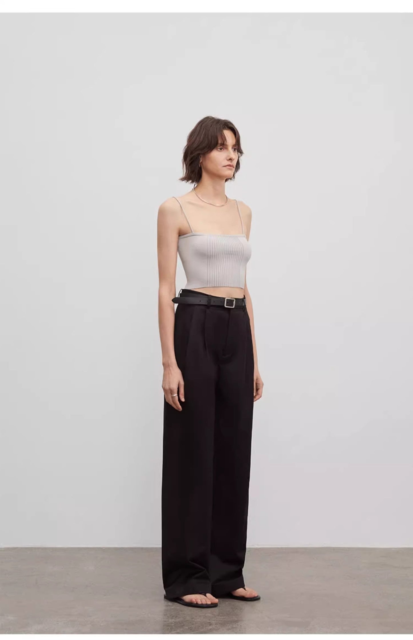 Spliced Double-Pleat Wide-Leg Trousers Straight-Leg Trousers for Women image 11