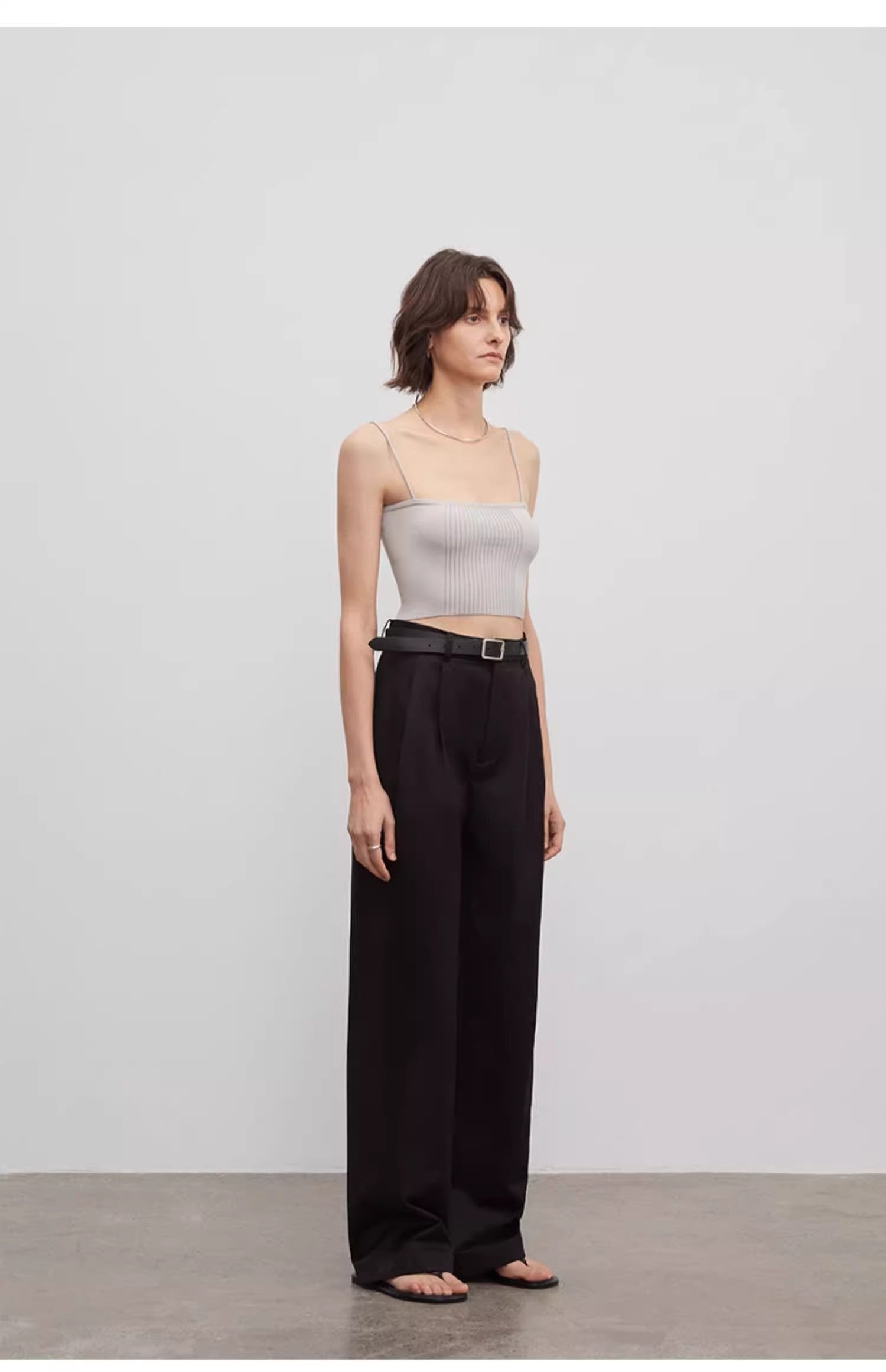 Spliced Double-Pleat Wide-Leg Trousers Straight-Leg Trousers for Women image 11