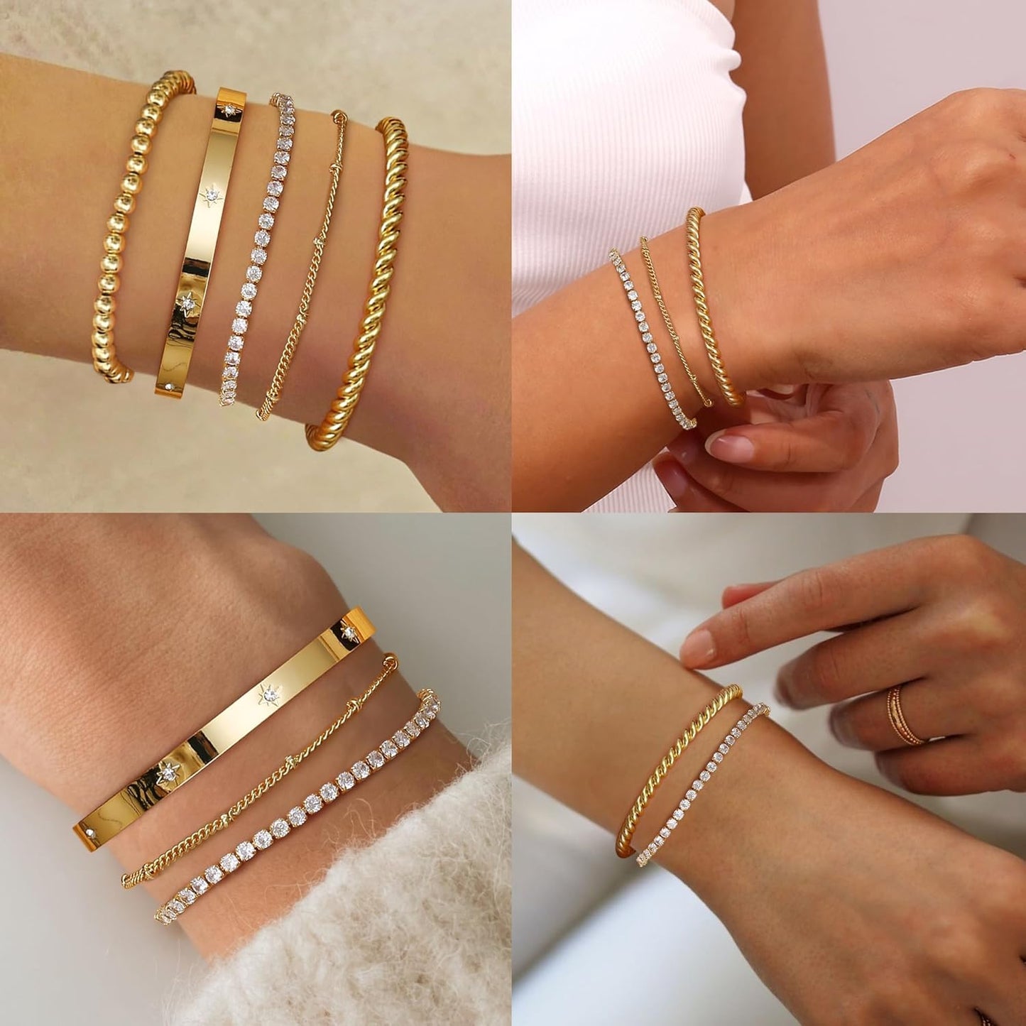 Elegant 14K Gold Plated Stacking Bracelet Set for Women - 5-Piece Hypoallergeni image 6