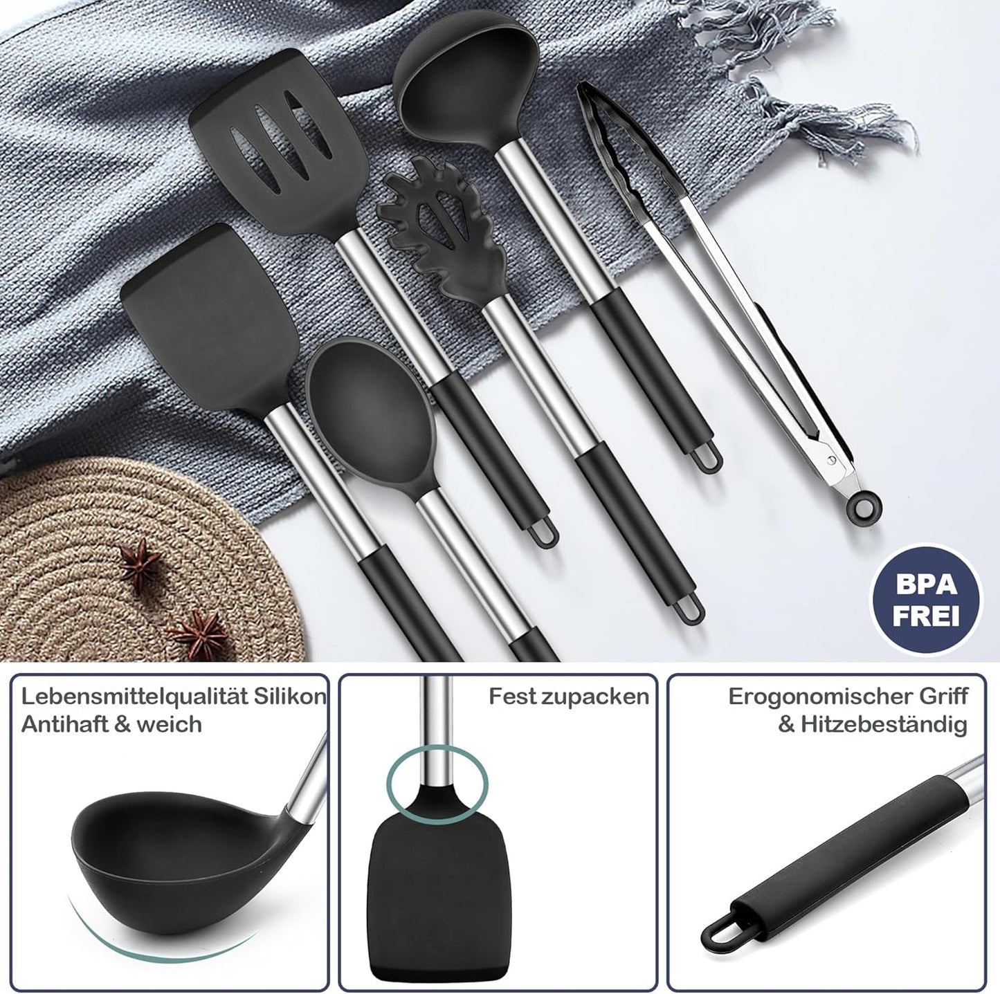 Herogo 6-piece Silicone Kitchen Utensil Set, Heat Resistant & Non-Stick image 3