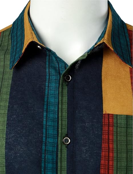 LucMatton Men's Cotton Linen Traditional Pattern Print Short Sleeve Button Down image 1