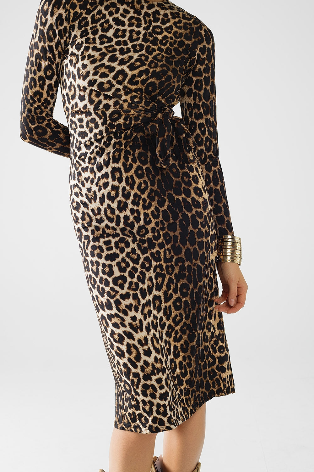 Leopard Print Spandex Dress With Bow Detail image 3