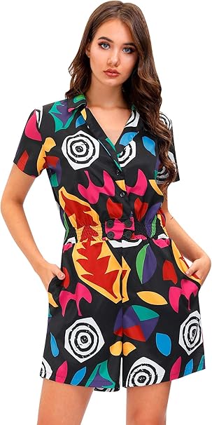 For G and PL Women's Halloween Short Sleeve Romper Wrap Button Down Mini Dress image 4