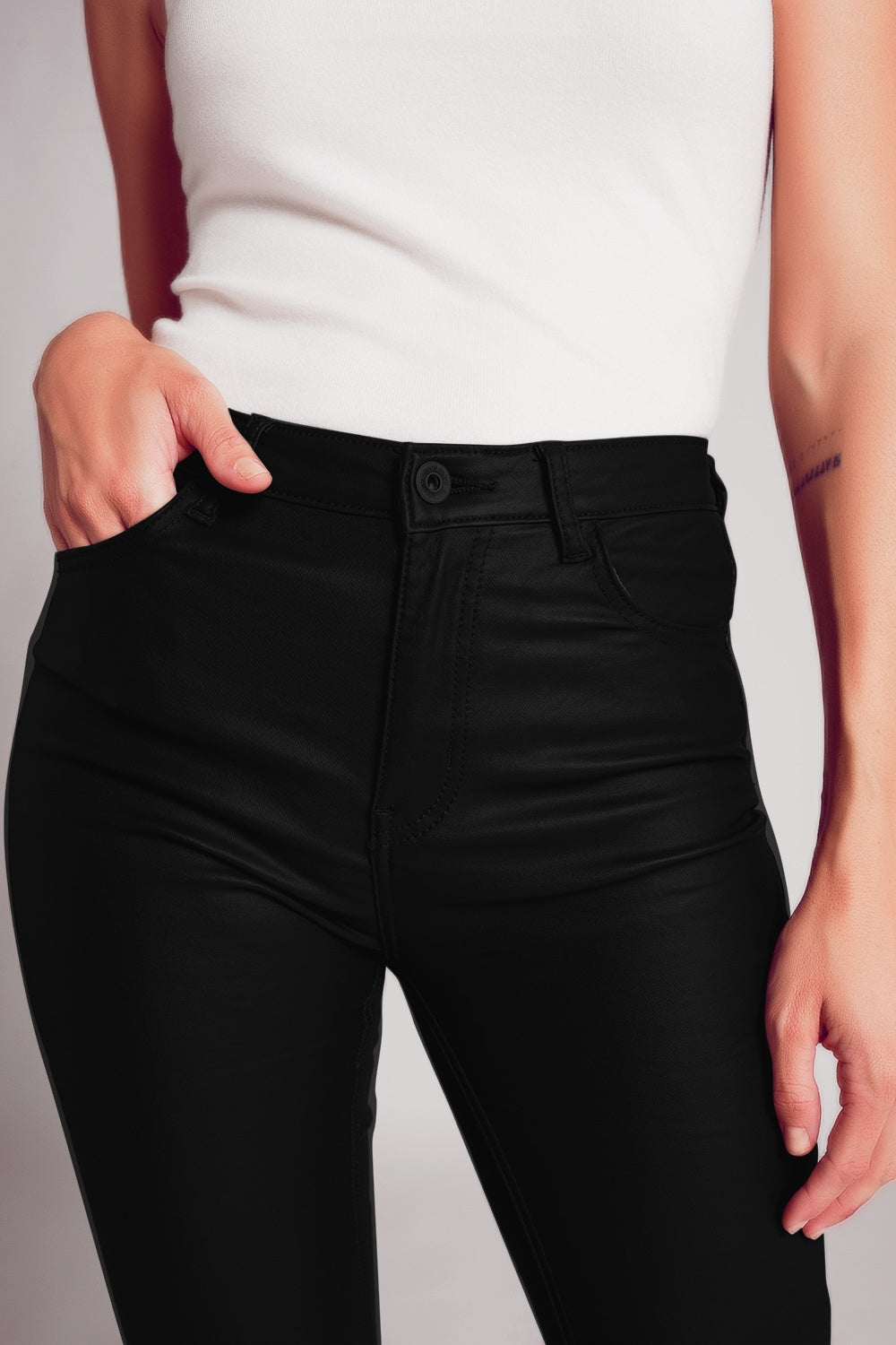 Stretch Faux Leather Flare Pants in Black image 3