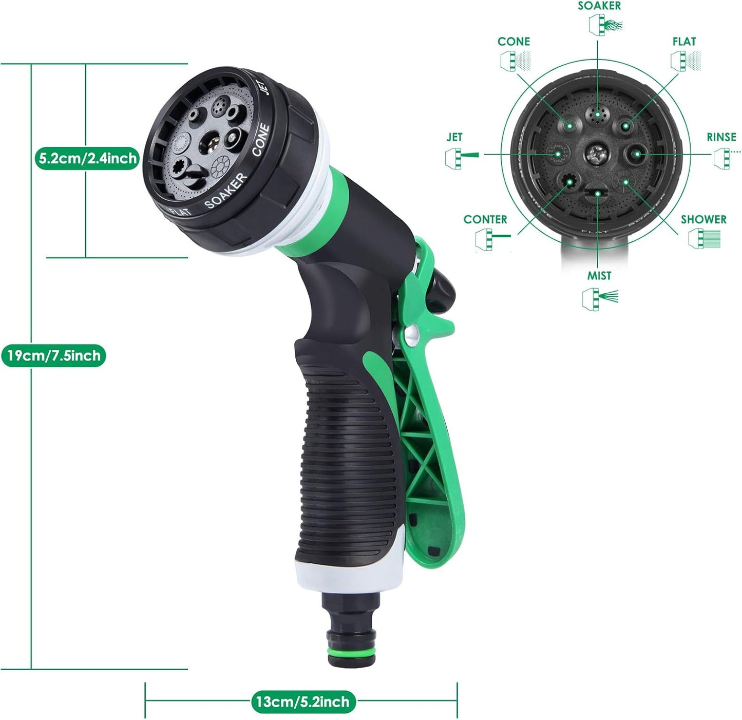 GoldOars Pack of 2 Garden Hand Shower Garden Hose Nozzle 8 Adjustable Pressure image 1