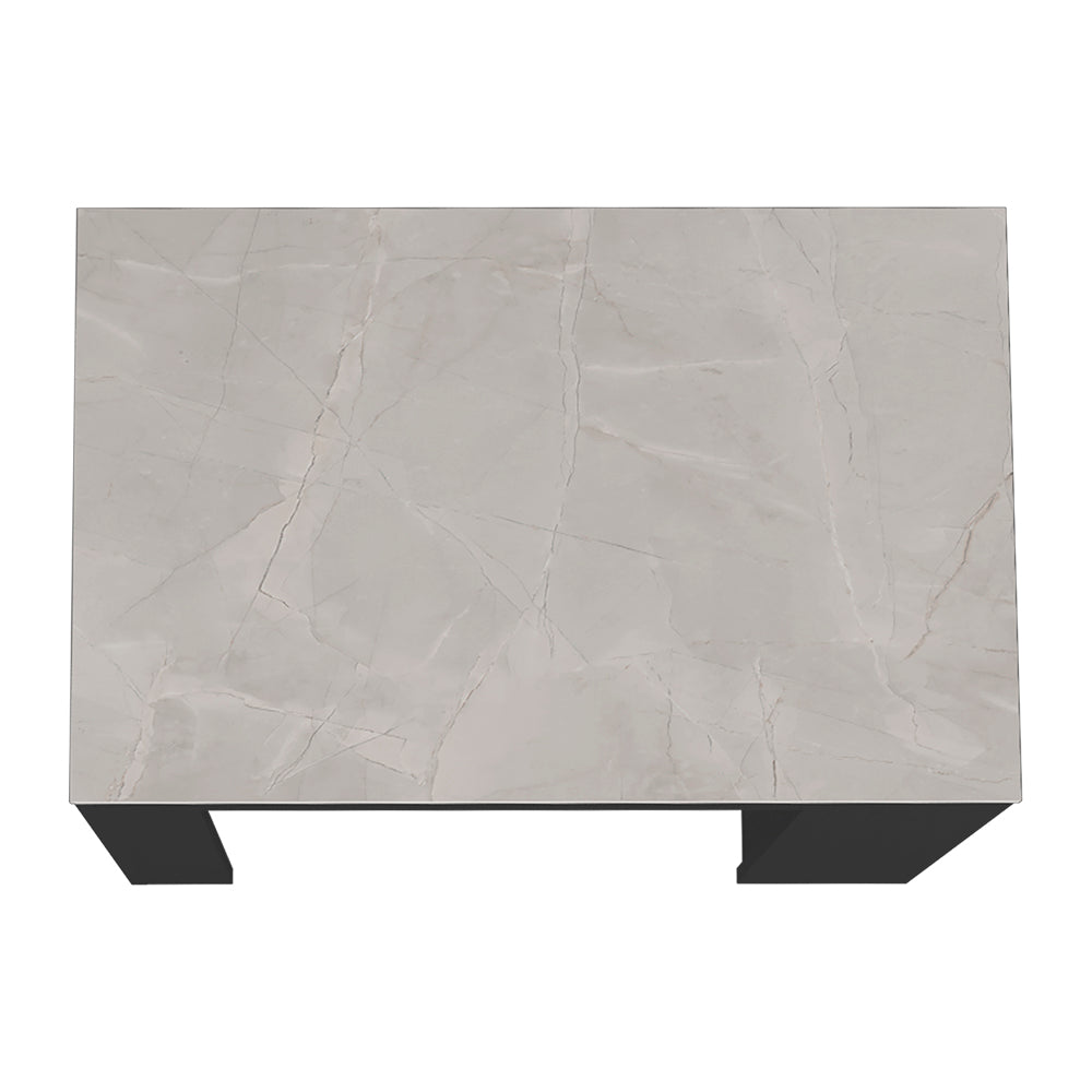 Kitchen Island with Three Side Shelves Doyle, Black / Ibiza Marble image 3