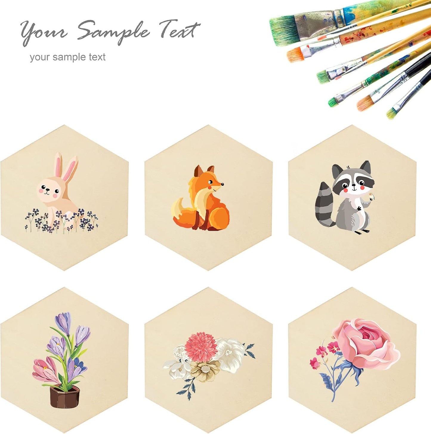 50-Pack 4-Inch Natural Hexagon Unfinished Wood Slices for DIY Crafts image 1