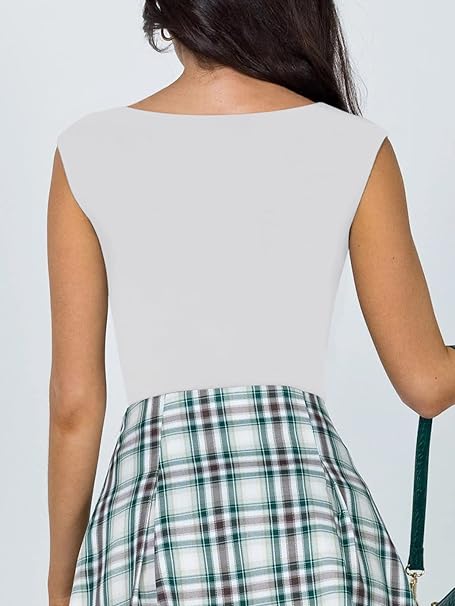 REORIA Women's Sexy Casual V Neck Double Lined Sleeveless Tank Top Bodysuits image 1