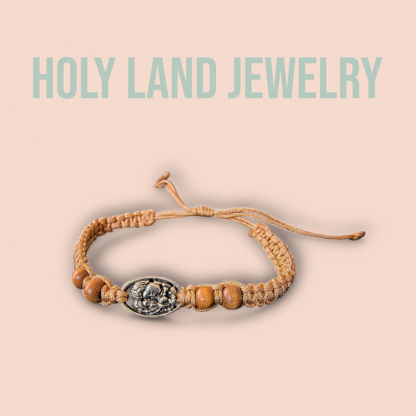 Holy Land Jerusalem Bracelet - Olive Wood & Holy Family Icon image 1
