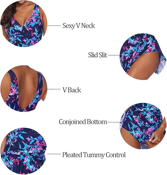 Jywmsc Women One Piece Swimwear V Neck Floral Printed Padded Swimming Costume image 4