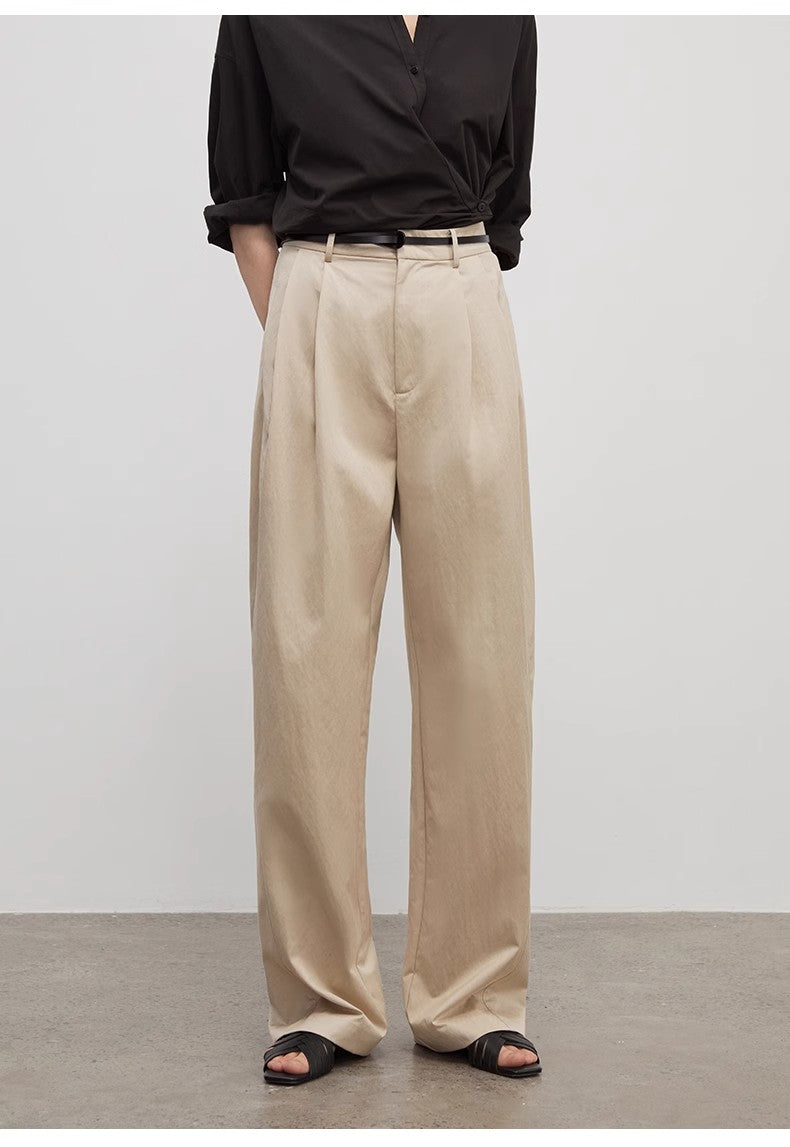 Spliced Double-Pleat Wide-Leg Trousers Straight-Leg Trousers for Women image 1