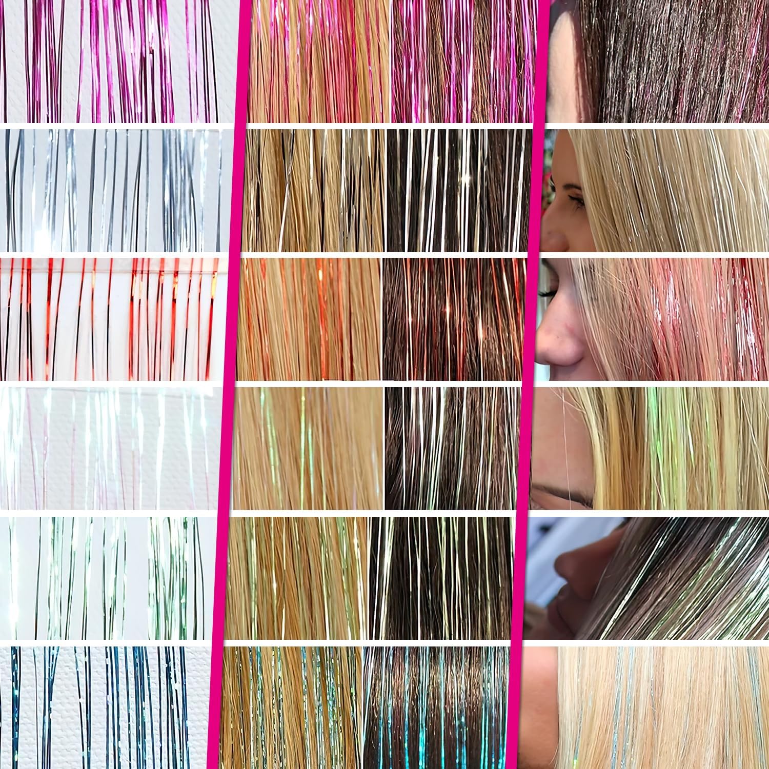 LANCAINI Clip-in Hair Tinsel Extensions Pack of 12 clips 20 Inch, image 1