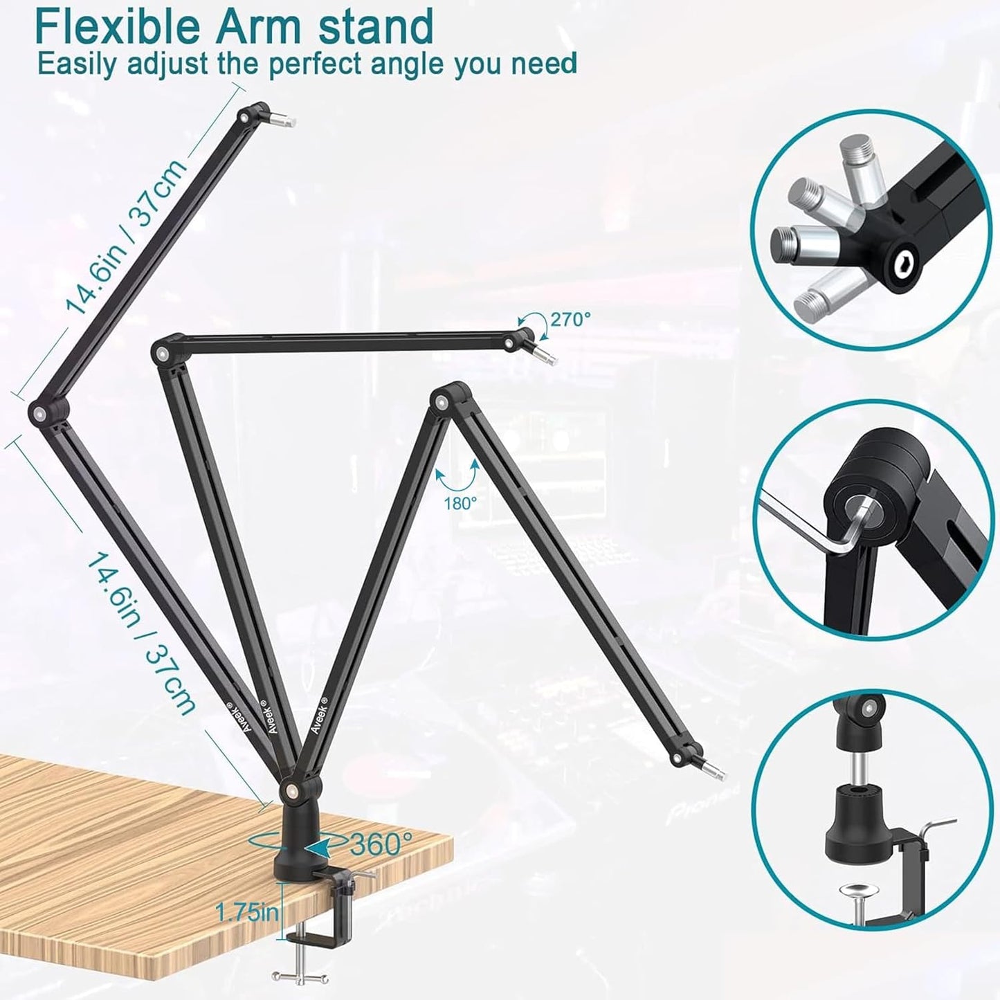 Microphone Stand,Aveek Microphone Boom Arm,Adjustable Microphone Stand image 5
