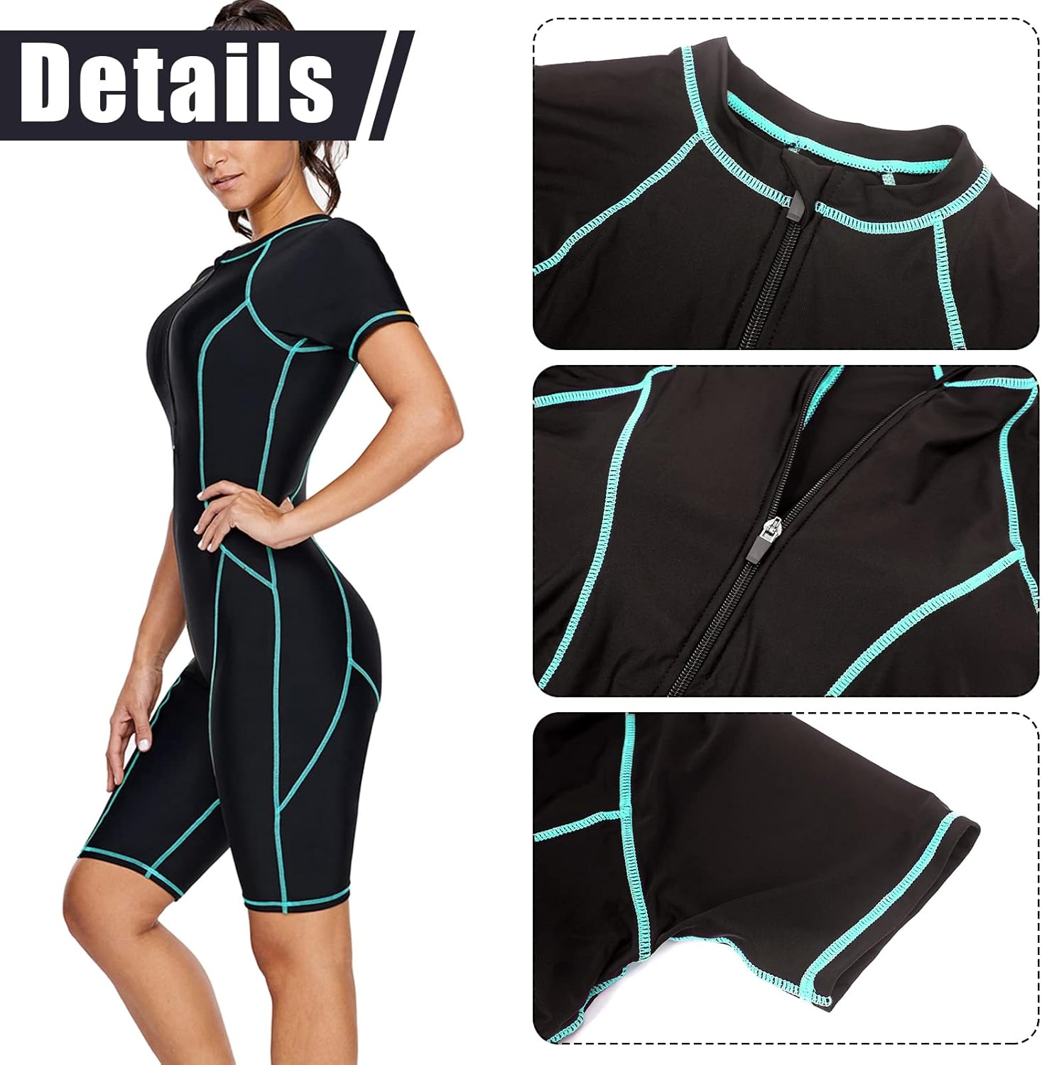 Jywmsc Women Zip Front Short Sleeve One Piece Surfing Swimsuits image 0