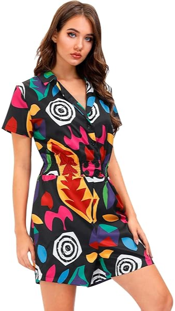 For G and PL Women's Halloween Short Sleeve Romper Wrap Button Down Mini Dress image 0