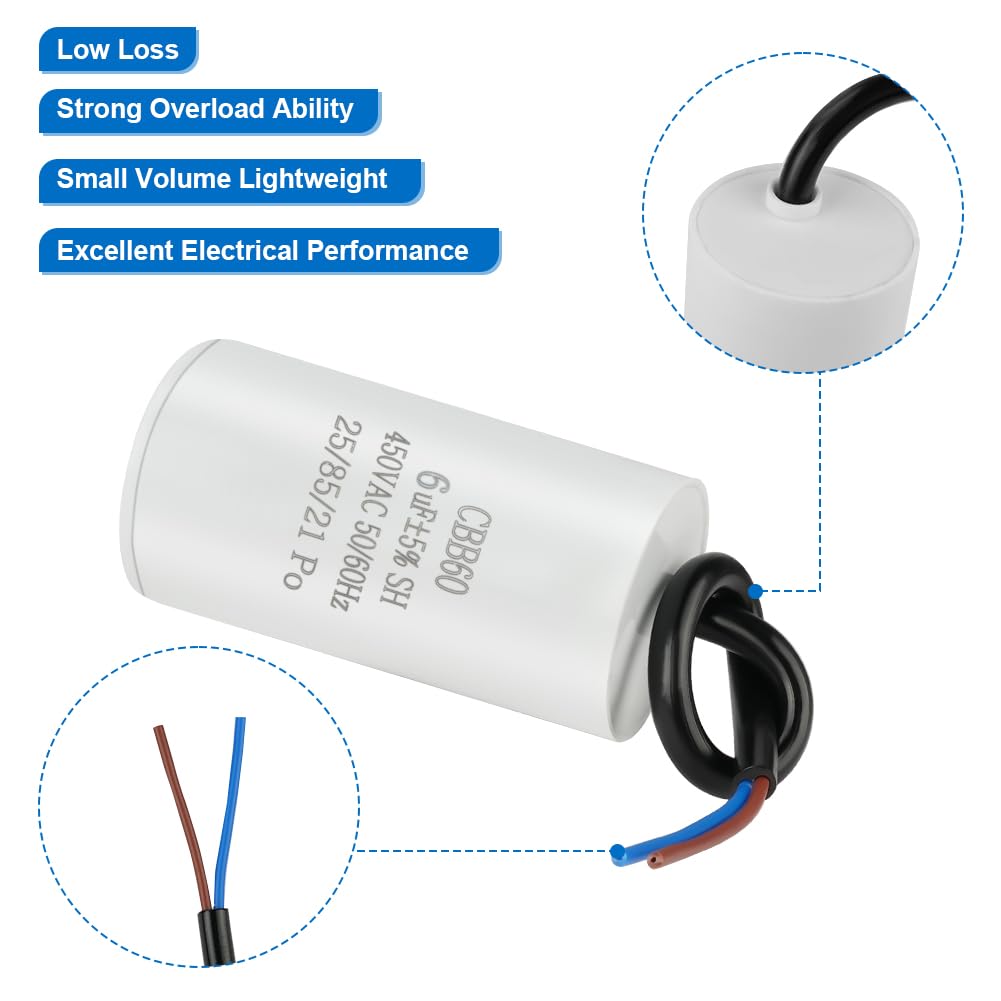 OFFCUP CBB60 Motor Run Start Capacitor 6μF 450V for Air Compressors image 2