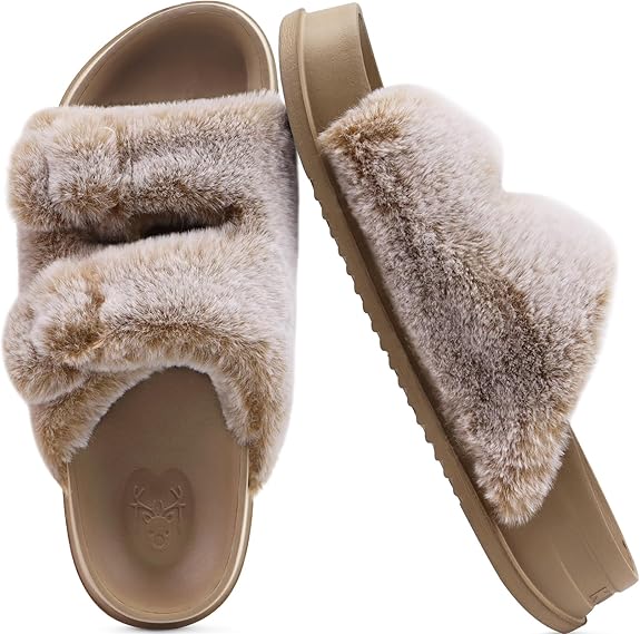 KuaiLu Women’s Fluff Platform Open Toe Slipper with Arch Support image 10