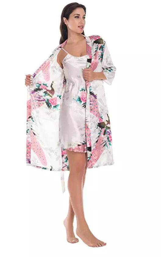 Fashion Women's Summer Mini Kimono Robe Lady Rayon Bath Gown Yukata Nightgown image 11