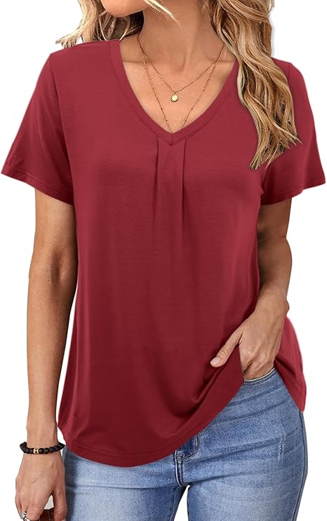 Florboom Women Summer V Neck Shirt Tops Casual Short Sleeve Loose Fit T-Shirt image 2