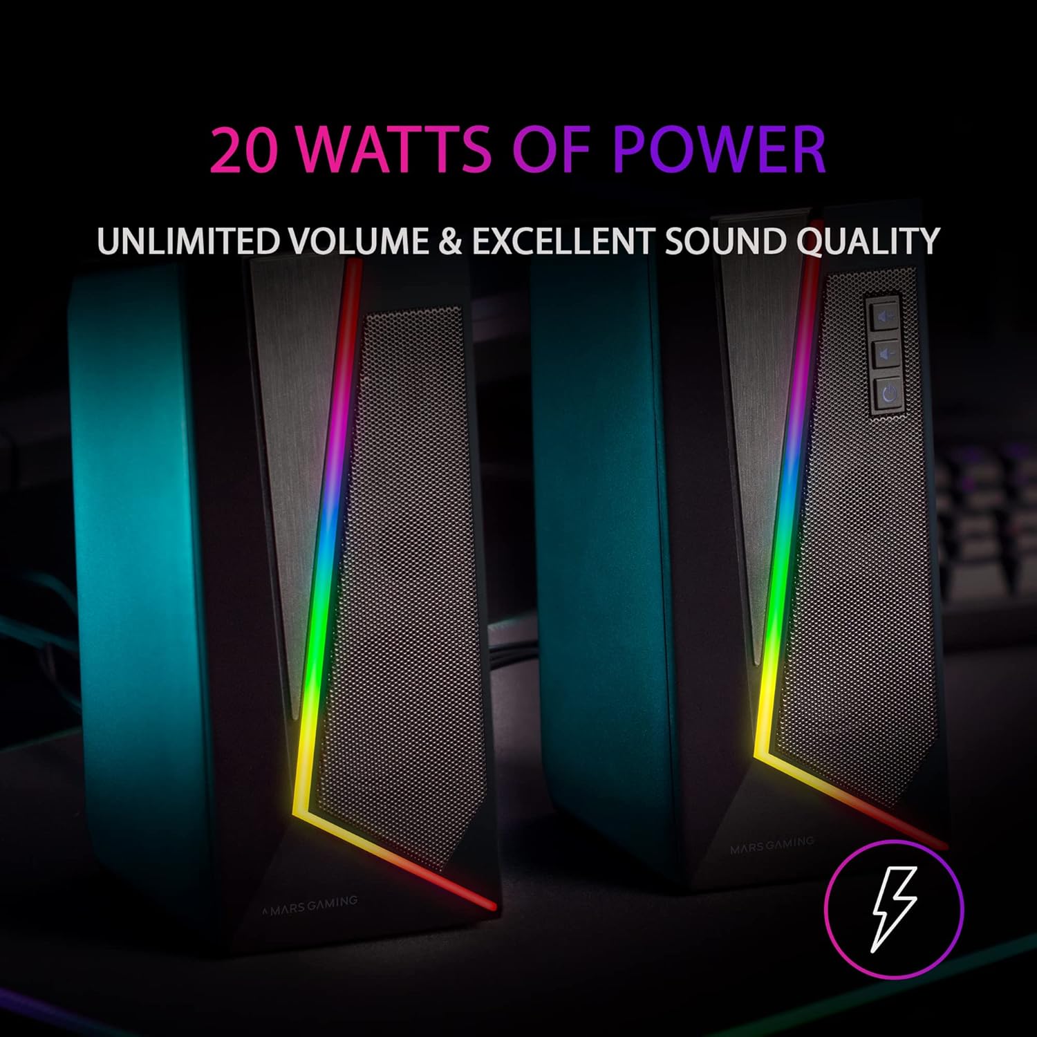 MARSGAMING MS7, Speaker RGB, Bluethooth 5.0 + Jack 3.5, DSP Sound 20W, Black image 0