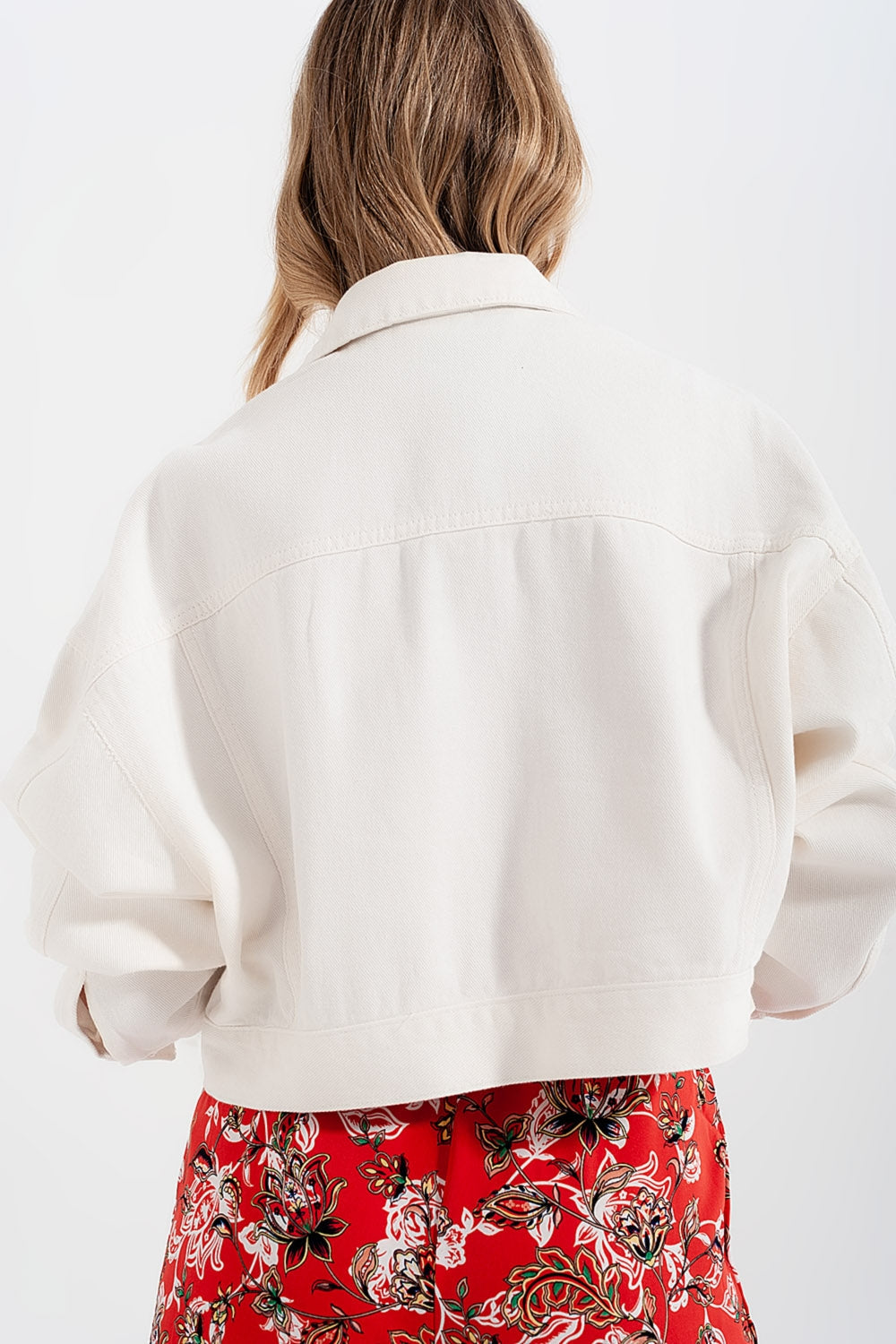 Denim Jacket With Diamante Fringing in White image 3