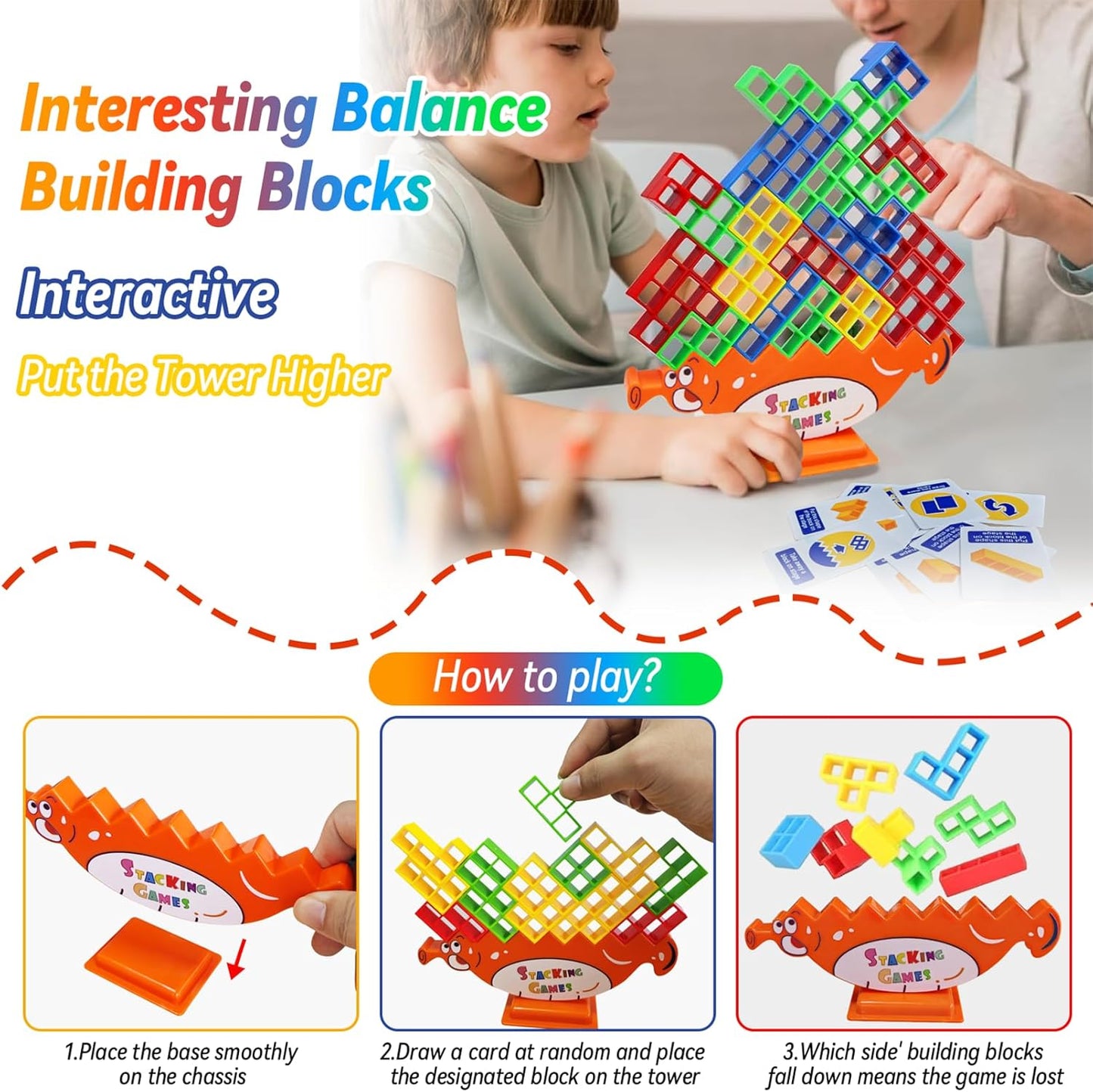 64pcs Hippocampus Tower Stacking Game image 7