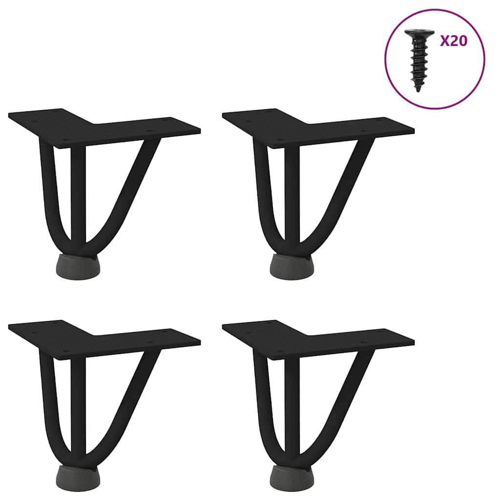 vidaXL Black Steel Hairpin Legs for Coffee Table, Set of 4, 4-Inch Tall image 1