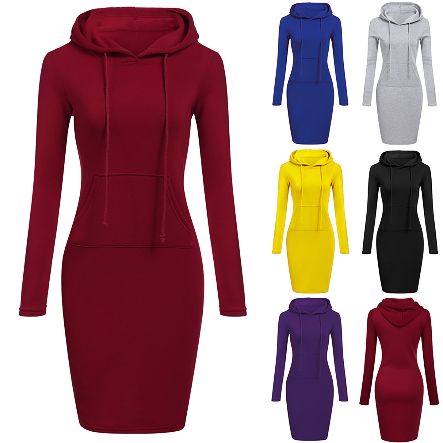 Pocketst Hoodie Dress Slim Womens Dresses Casual Hoodie Sweatshirt Dress image 0
