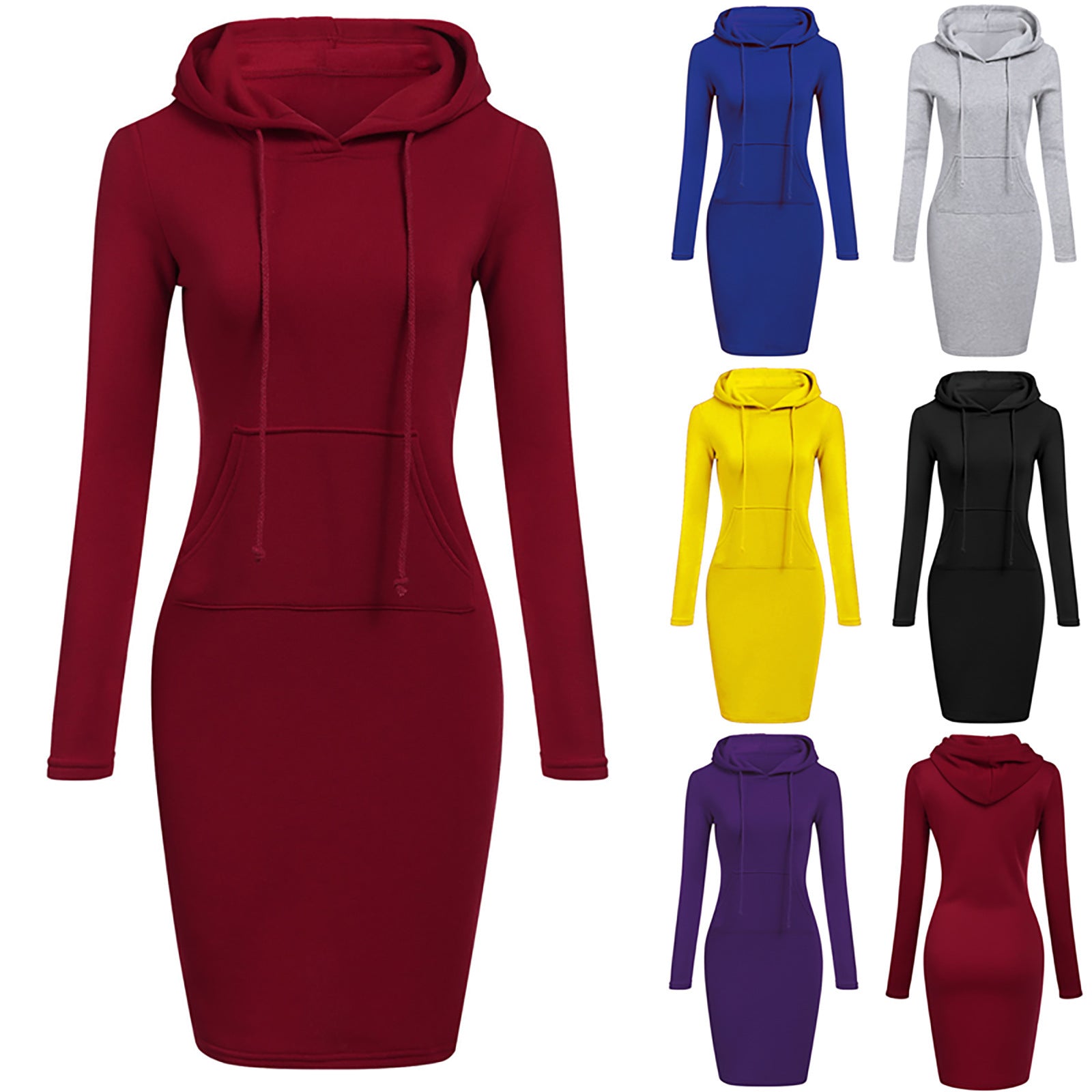 Pocketst Hoodie Dress Slim Womens Dresses Casual Hoodie Sweatshirt Dress image 0