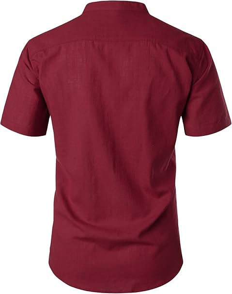 LucMatton Men's Casual Cotton Linen Short Sleeve Henley Shirt Summer Lightweight image 2