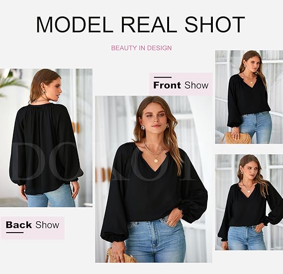 Dokotoo Womens Blouses Fashion Long Sleeve Shirts V Neck Business Casual image 6