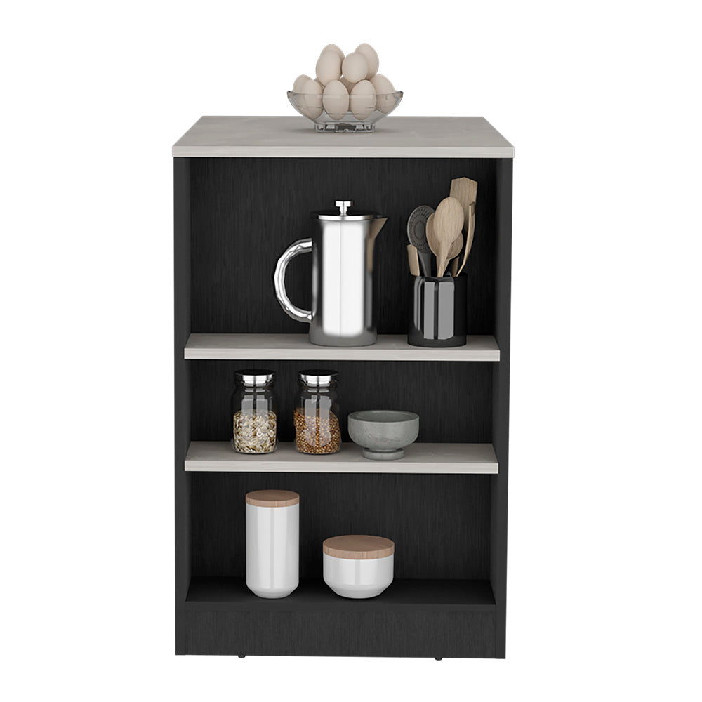 Kitchen Island with Three Side Shelves Doyle, Black / Ibiza Marble image 5
