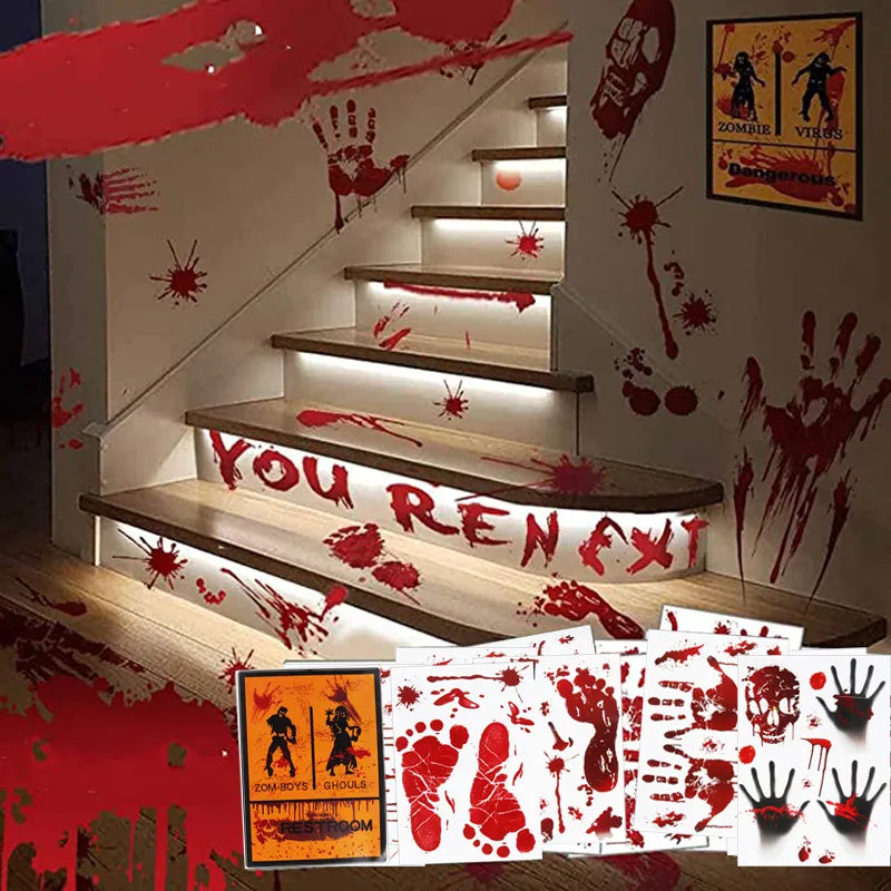 Halloween Decoration Horrible Bloody Handprint Stickers Halloween Window Wall image 0