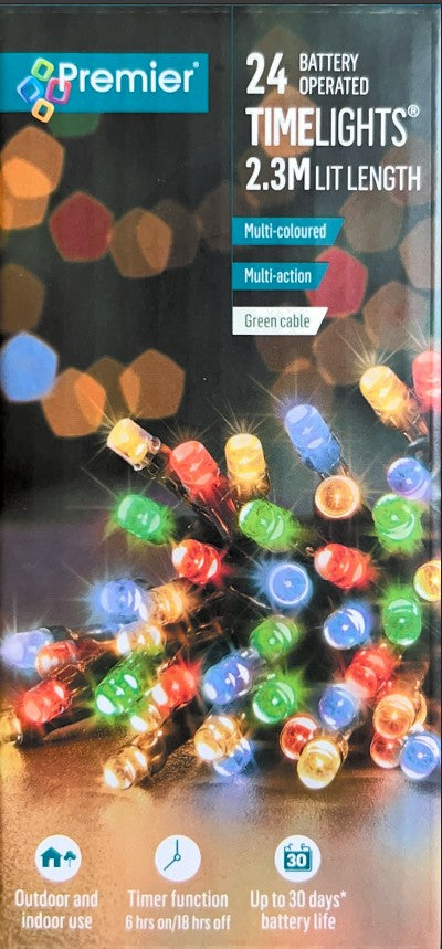 [Pack of 3] 24 LED Battery Operated Timelights – 2.3m Lit Length|Multi-Coloured image 0