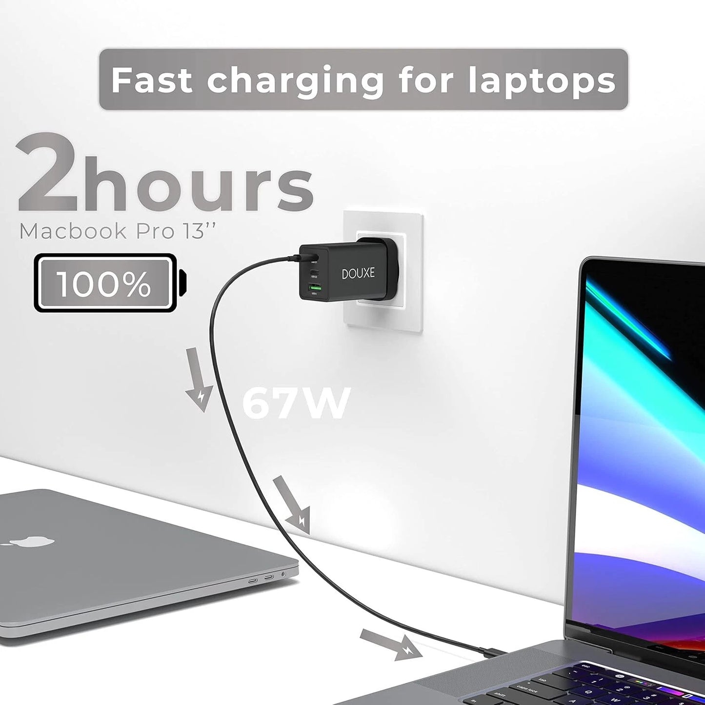 Douxe 67W GaN 3-Port USB C Fast Charger Plug for Universal Mobile Devices image 6