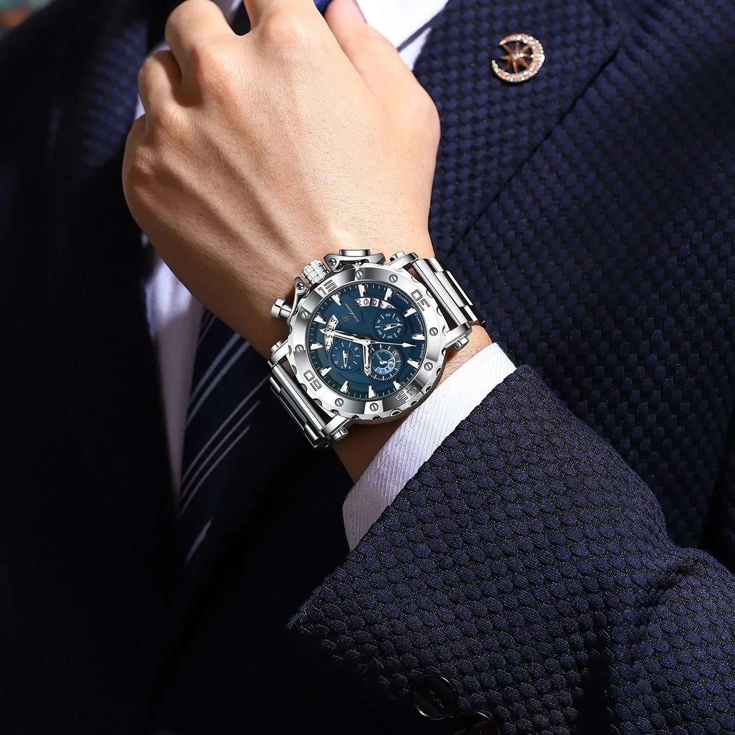 POEDAGAR Luxury Watch for Men Man Male Chronograph Stainless Steel Men's Quartz image 4