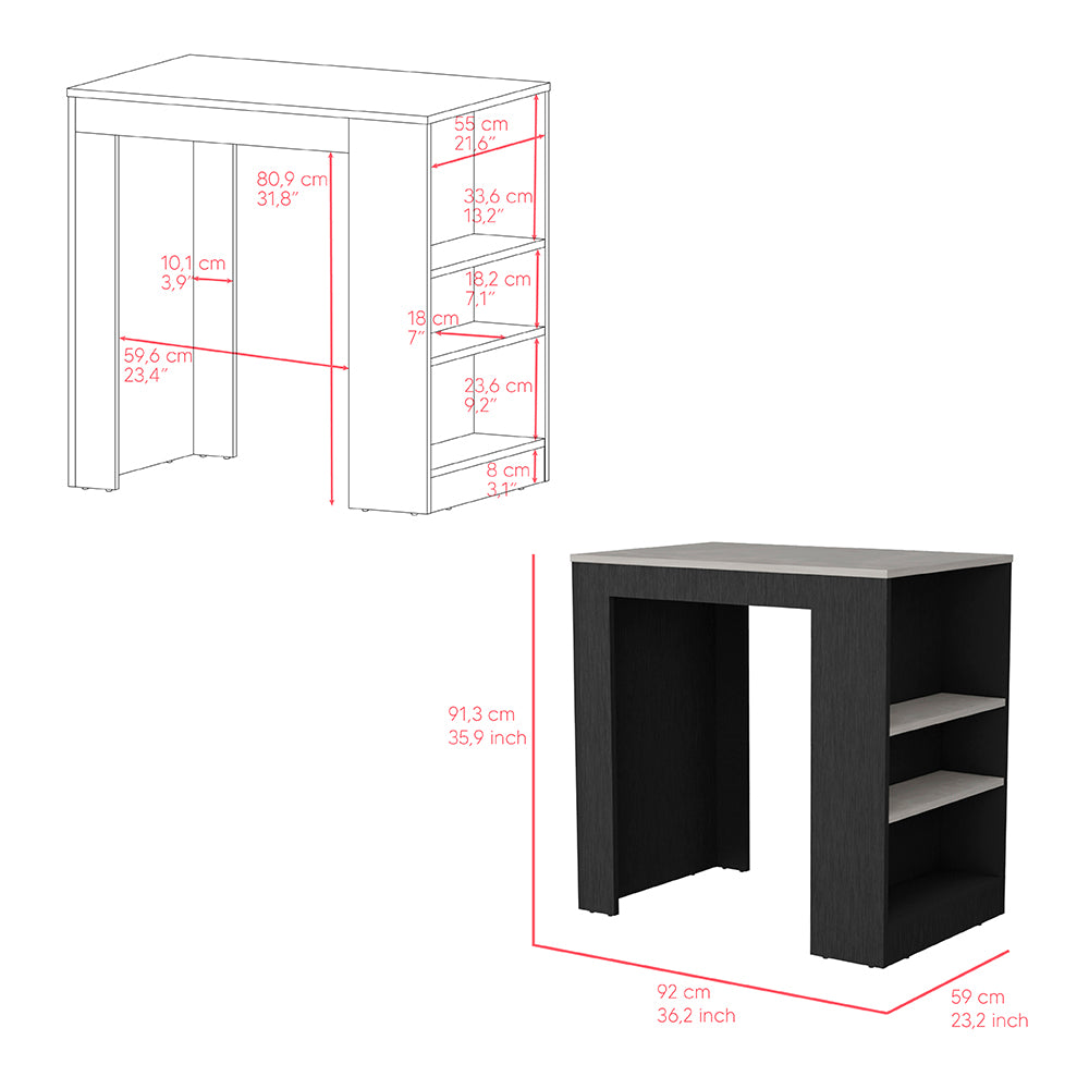 Kitchen Island with Three Side Shelves Doyle, Black / Ibiza Marble image 2