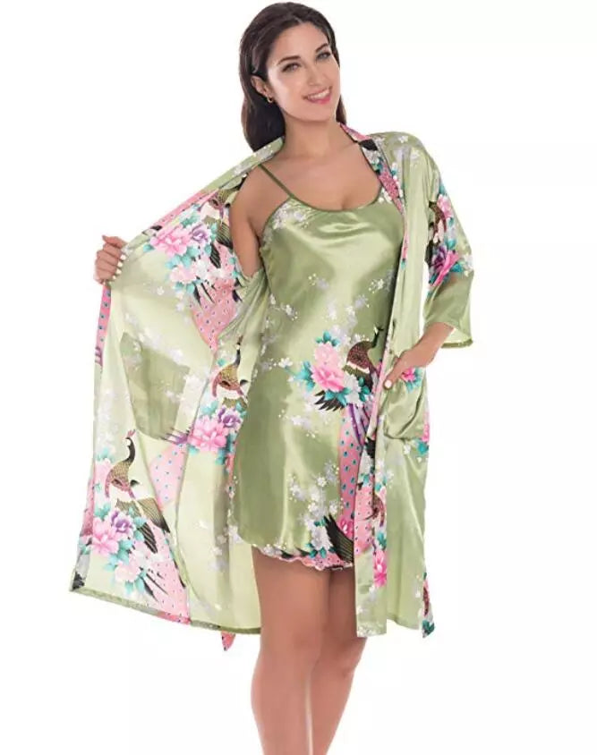 Fashion Women's Summer Mini Kimono Robe Lady Rayon Bath Gown Yukata Nightgown image 7