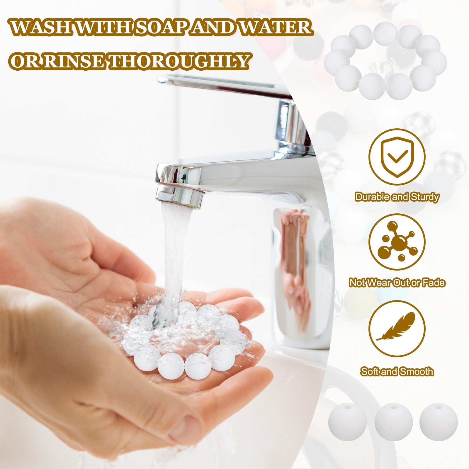 100 Bulk White 15mm Food-Grade Silicone Round Focal Loose Crafting Beads image 5