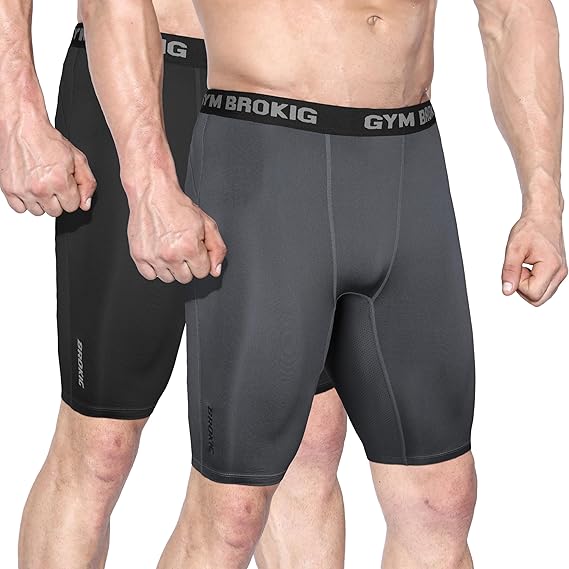 BROKIG Mens Stable Gym Compression Shorts, 2 Pack Lightweight Performance Base image 0